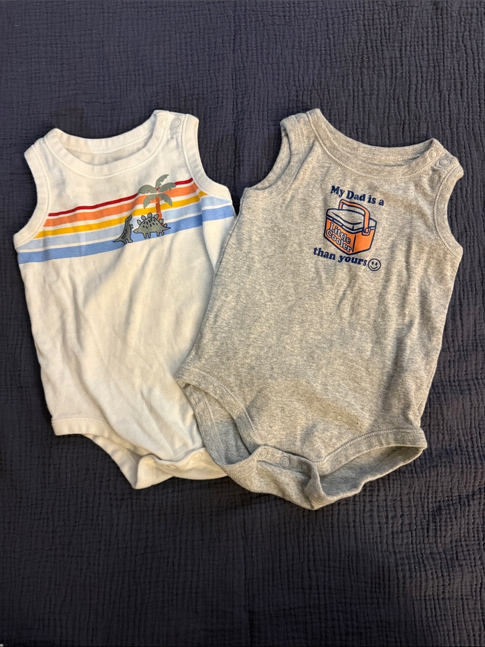 wonder nation White & Gray Tank Bodysuit Set with Dino & Cooler Graphics